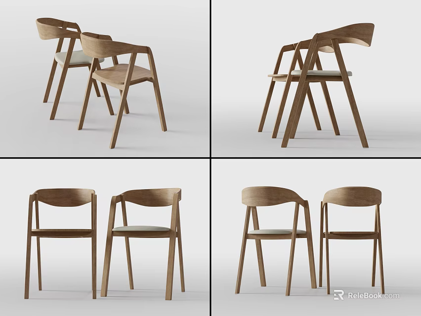 Modern Wooden Leisure Chairs With Curved Backrest And Pair Design For Living Room 3d model 