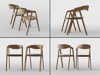 Modern Wooden Leisure Chairs With Curved Backrest And Pair Design For Living Room 3d model