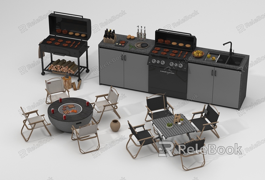 Modern Outdoor Table and Chair Combination Camping Table and Chair Barbecue Camping Cart model