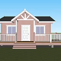 Pink Exterior Wooden House With Black Roof White Railings Porch And Windows