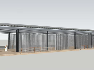 Modern Open Air Station with Metal Grille Structure and Pedestrian Walkway 3d model