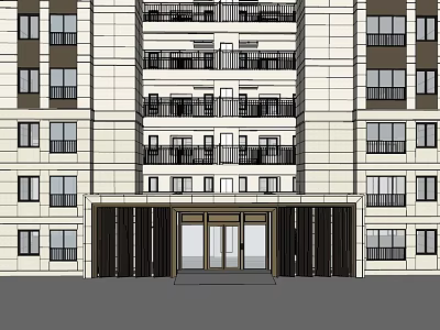 Modern Residential Building Exterior With Multiple Floors Balconies Porch And Glass Entrance Doors 3d model