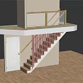 Modern Indoor Wooden Stairs With Handrail White Door Platform And Wooden Flooring