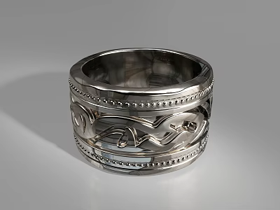 Exquisite Silver Jewelry Ring With Intricate Carvings And Decorative Patterns 3d model