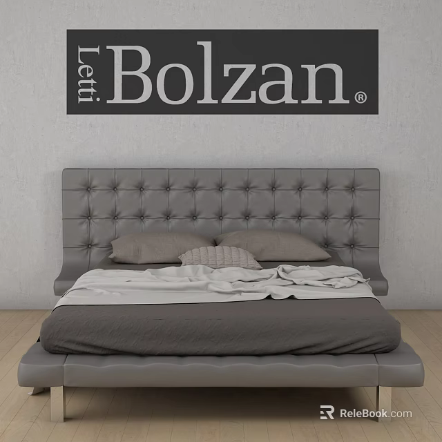 Gray Tufted Headboard Double Bed With Neutral Bedding In Modern Bedroom 3d model 