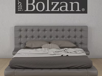 Gray Tufted Headboard Double Bed With Neutral Bedding In Modern Bedroom 3d model