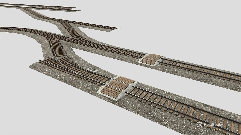 Train Moving On Cross Railway Tracks With Wooden Sleepers And Gray Ground 3d model 