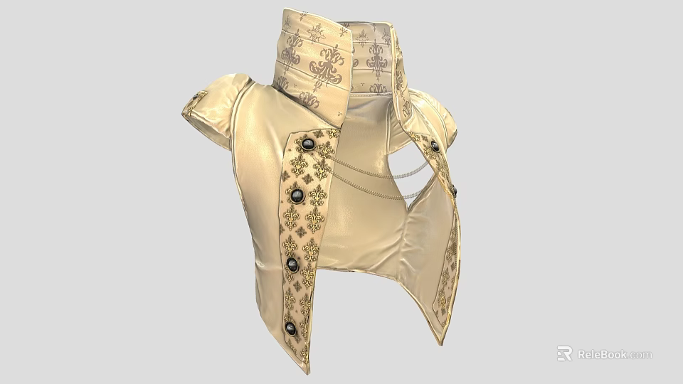 Ivory High Collar Vest With Ornate Patterns And Decorative Button Details 3d model 
