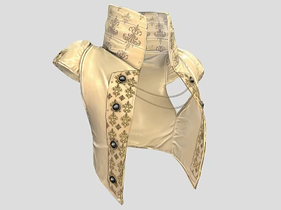 Ivory High Collar Vest With Ornate Patterns And Decorative Button Details 3d model