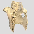 Ivory High Collar Vest With Ornate Patterns And Decorative Button Details
