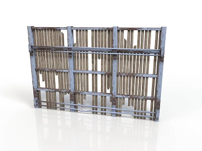 Vintage Wooden And Metal Fence Structure With Brown Planks And Blue Frame Rustic Garden Use 3d model