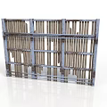 Vintage Wooden And Metal Fence Structure With Brown Planks And Blue Frame Rustic Garden Use