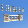 Decorative Balustrade With Various Baluster Styles And Ornamental Designs On Blue Sky Background