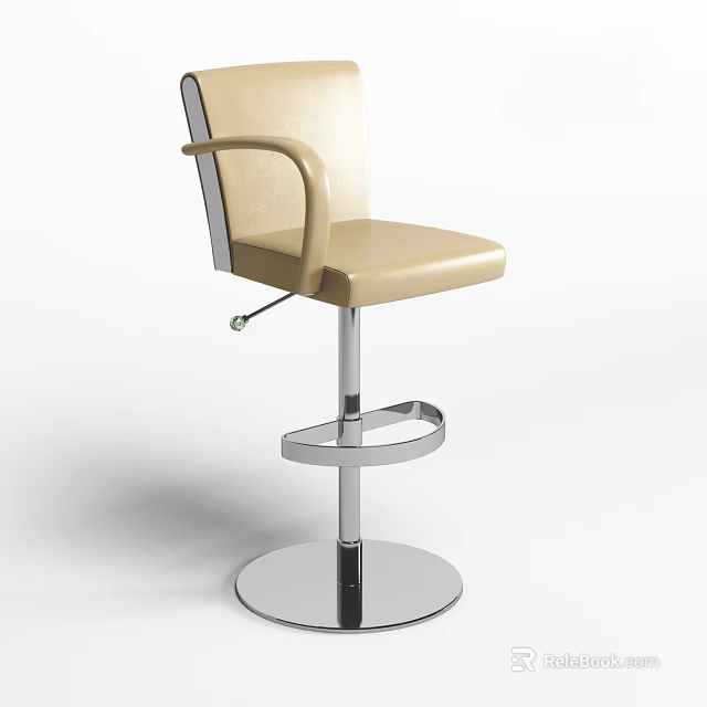 Adjustable Modern Beige Bar Stool With Armrests And Chromed Metal Base 3d model