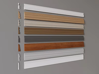 Different Types Of Wooden And Colored Molding Trim For Interior Design 3d model