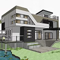 Modern Detached Villa Exterior Design With Large Windows Balconies And Greenery Garden