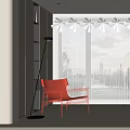 Red Lounge Chair with Floor Lamp beside White Blinds in Light Colored Room
