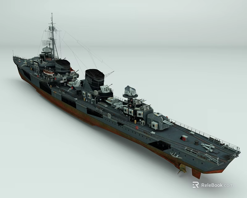 Detailed Warship Model With Deck Equipment Masts Turrets And Naval Design Features 3d model 