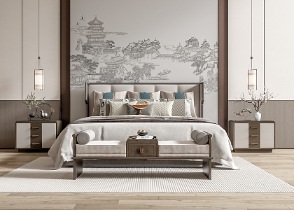 New Chinese Double Bed 3d model