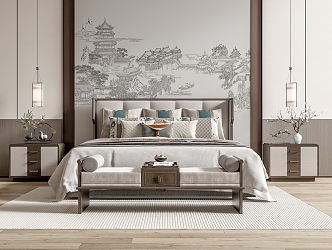 New Chinese Double Bed 3d model