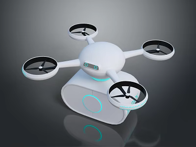 Modern White Drone With Sleek Body Four Propellers And Blue Lights Design 3d model