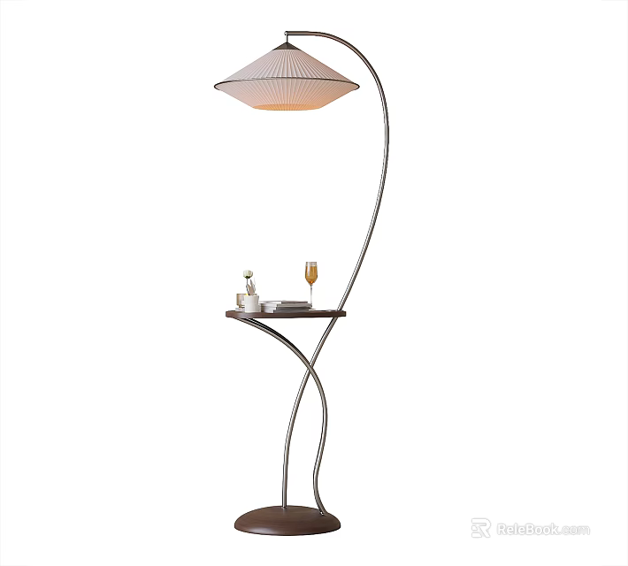 Modern Curved Floor Lamp With Side Table And Wine Glass For Living Room 3d model 