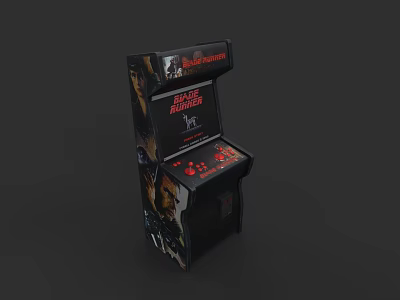 Stand Up Arcade Game Machine Featuring Black Rhino Game Character Graphics And Control Buttons 3d model