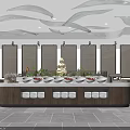 Modern Restaurant Open Buffet Dining Area With Wooden Counter Unique Ceiling Lights And Windows 3d model