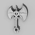 Black Double Bladed Fantasy Axe With Yellow Wrapped Handle Blue Gem And Spiked Base