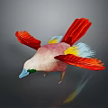 Colorful Bird With Red Wings Pink Body Yellow White Feathers Blue Beak In Gray Background