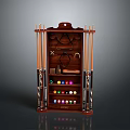 Elegant Wooden Pool Cue Rack With Horseshoes And Billiard Balls Storage