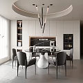 Elegant Modern Restaurant Interior With Round Dining Table Gray Chairs And Pendant Lights