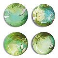 Elegant Decorative Plates with Bird Flowers and Butterfly in Green Design