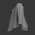 Gray Cloak with Mandarin Collar and Metal Brooch in Soft Fabric Design