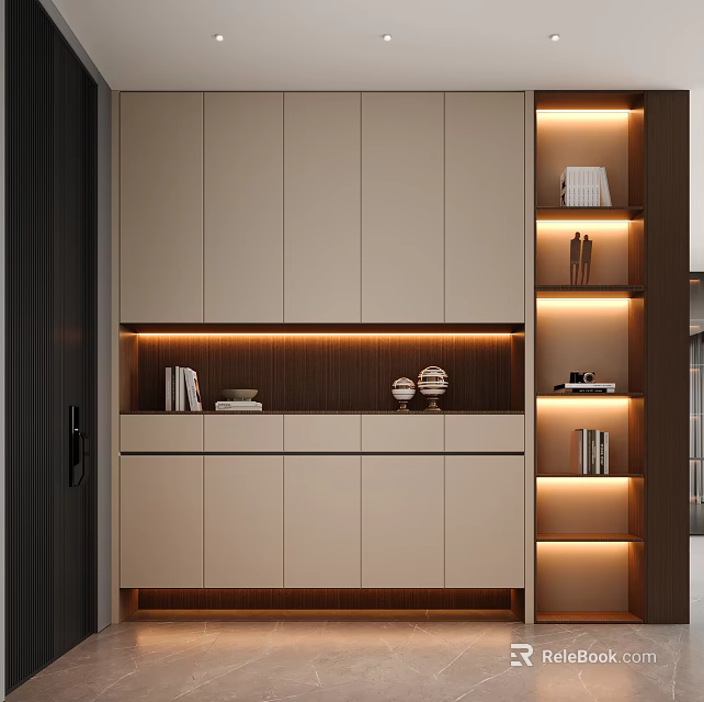 Modern Shoe Cabinet Interior Design With Storage Compartments And LED Lighting 3d model 
