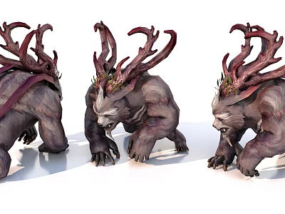 Game And Movie Monster Character With Three Massive Antlers Muscular Body And Grayish Purple Skin 3d model