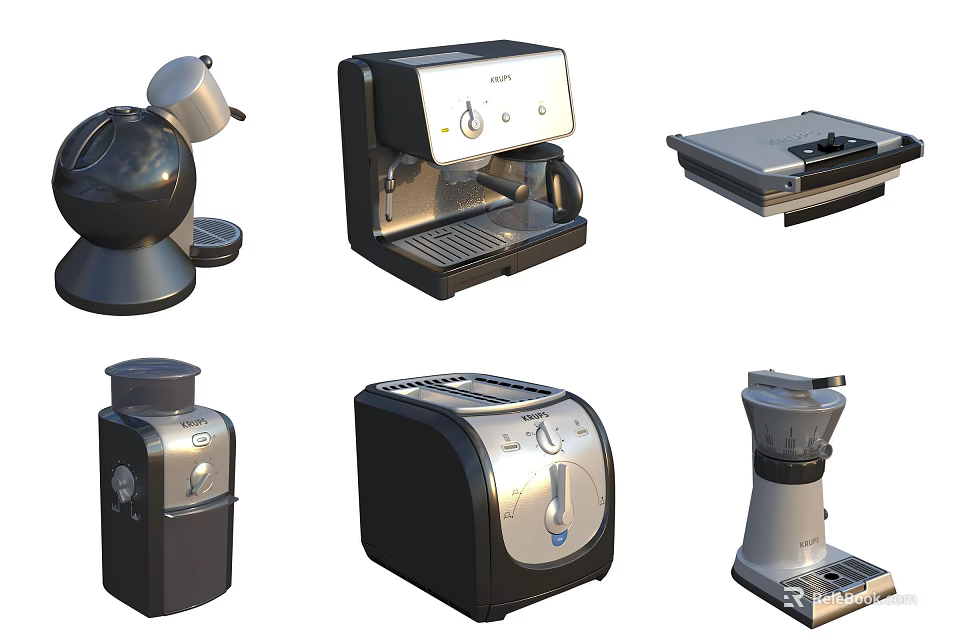 Various Modern Kitchen Appliances Including Coffee Maker Toaster Juicer And Electric Kettle 3d model 