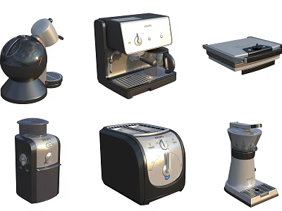 Various Modern Kitchen Appliances Including Coffee Maker Toaster Juicer And Electric Kettle 3d model