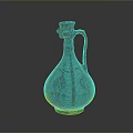 Turquoise Ceramic Vase With Dragon Head Handle And Intricate Carved Patterns