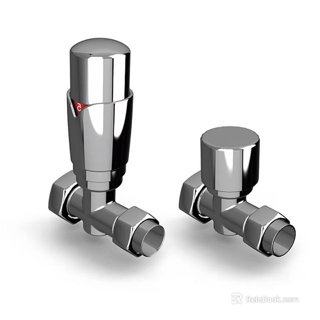Two Modern Silver Polished Metal Water Taps With Knob Design 3d model 
