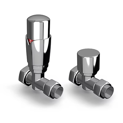 Two Modern Silver Polished Metal Water Taps With Knob Design 3d model