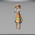 Pink Haired Female Figure Wearing Orange Apron Holding Small Orange Creature With Boots