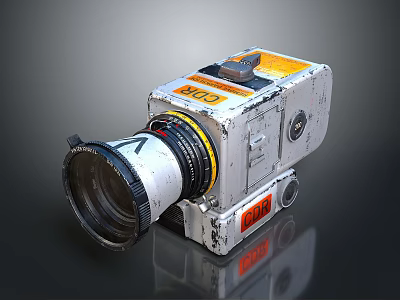 Vintage Old Fashioned Camera With Large Worn Lens And Metal Body 3d model