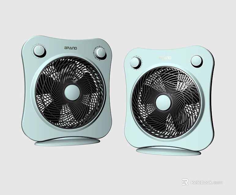 Two HAIO Light Blue Air Cooler Fans With Control Knobs And Modern Design 3d model 