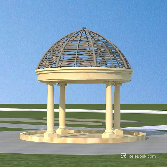 Classic Outdoor Gazebo Structure With Dome Roof And Columns In Garden 3d model 