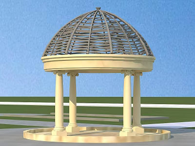 Classic Outdoor Gazebo Structure With Dome Roof And Columns In Garden 3d model