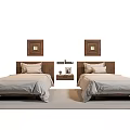 Two Single Beds With Framed Wall Art Above Nightstand Soft Pillows And Neutral Bed Linens