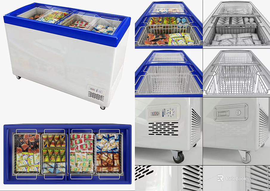 Commercial Chest Freezers With Transparent Lids And Storage Baskets For Food Storage 3d model 