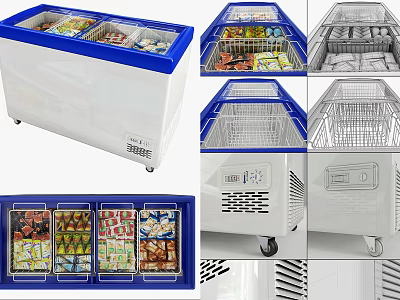 Commercial Chest Freezers With Transparent Lids And Storage Baskets For Food Storage 3d model