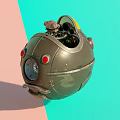 Cartoon Monkey Character In Green Spherical Vehicle With Red Goggles And Yellow Windshield